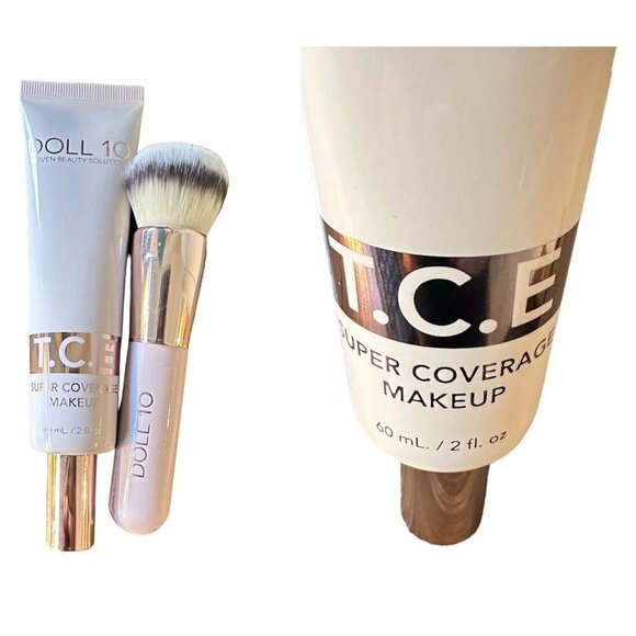 Doll 10 T.C.E. Supersize Super Coverage Serum Makeup Fair W/Buffing Brush 2 floz